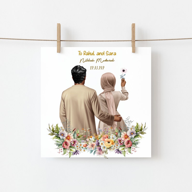 Carte faite main musulmane personnalisée Nikkah Mubarak le jour du mariage Carte des mariés musulmans Carte de félicitations Nikah Cérémonie 418 image 2