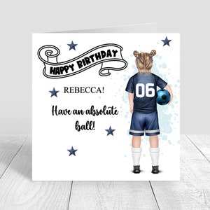 Personalisierte Mädchen Fußball Geburtstagskarte Alles Gute zum Geburtstag Grußkarte Marine Fußball-Kit Geburtstagskarte 5 6 8 12 780