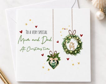 Mum and Dad Christmas Card, Christmas Card for Parents,Mum & Dad Xmas Card, Traditional Wreath Card, Special Mum and Dad Christmas Card 3127