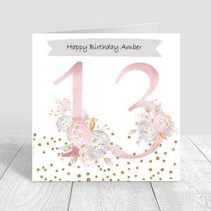 Belle carte de 13e anniversaire pour les filles Carte de vœux d’anniversaire faite à la main et personnalisée Fille/Nièce/Petite-fille/Soeur/Ami