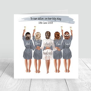 An ihrem Hochzeitstag handgemachte personalisierte Karte für beste Freundin / Schwester / Cousine / Bestie / individuelle Frisur / anpassbare Hochzeitskarte 559