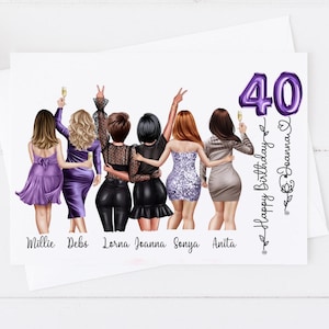 Women's Personalised Birthday Card Girl Group Women's Handmade 21st 30th 40th 50th Large Card Women's for her Friend Any age Purple 1718