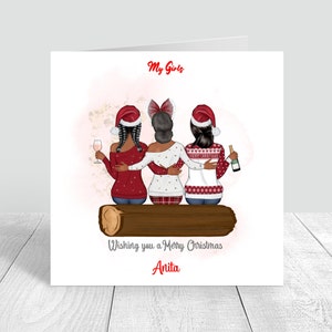 Biglietto di Buon Natale Biglietto personalizzato con maglioni di Natale Sorelle/BestiesFriends/Musulmani/Afroamericani/Regali di Natale fatti a mano