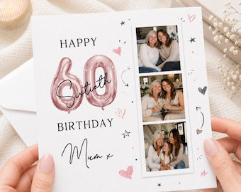 60th Birthday Card for Mum, Mum Birthday Card, Personalised Photo Card, Birthday Card for Her, Sixtieth Birthday Card, Mum 60th Card 3001