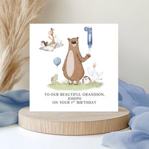 Carte d'anniversaire personnalisée pour garçon faite main premier anniversaire ours et amis, frère fils petit-fils neveu bébés 1er, 2e, 3e, 4e, 1612