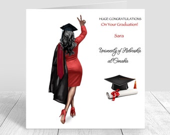 Beautiful Women's Graduation Card Various Robe & Hair Colours | Well Done | Congratulations Handmade and personalised