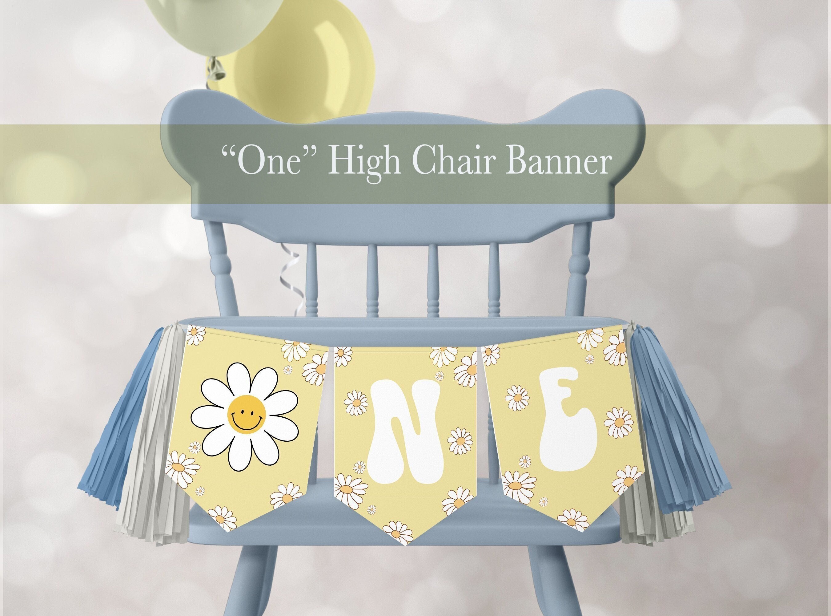 Daisy Birthday Banner High Chair Banner, Floral 1st First Birthday ...