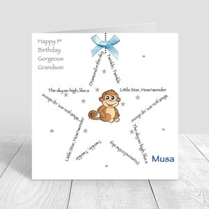 Cartão de primeiro aniversário para meninos, feliz aniversário, tema estrela, cartão feito à mão, filho/sobrinho/neto/irmão, etc.