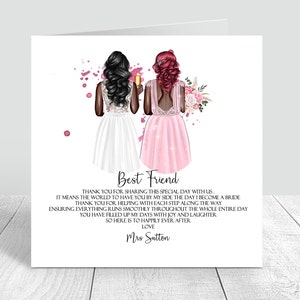 Tarjeta personalizada del día de la boda del mejor amigo Tarjeta Bestie de agradecimiento Tarjeta hecha a mano para el mejor amigo / Dama de honor / Dama de honor 116