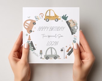 Personalised Boys Birthday Card, Cars, Vehicles Birthday Card,Trucks Boys 1st Birthday, 2nd 3rd, Son, Grandson,Nephew, Greeting Card 1873