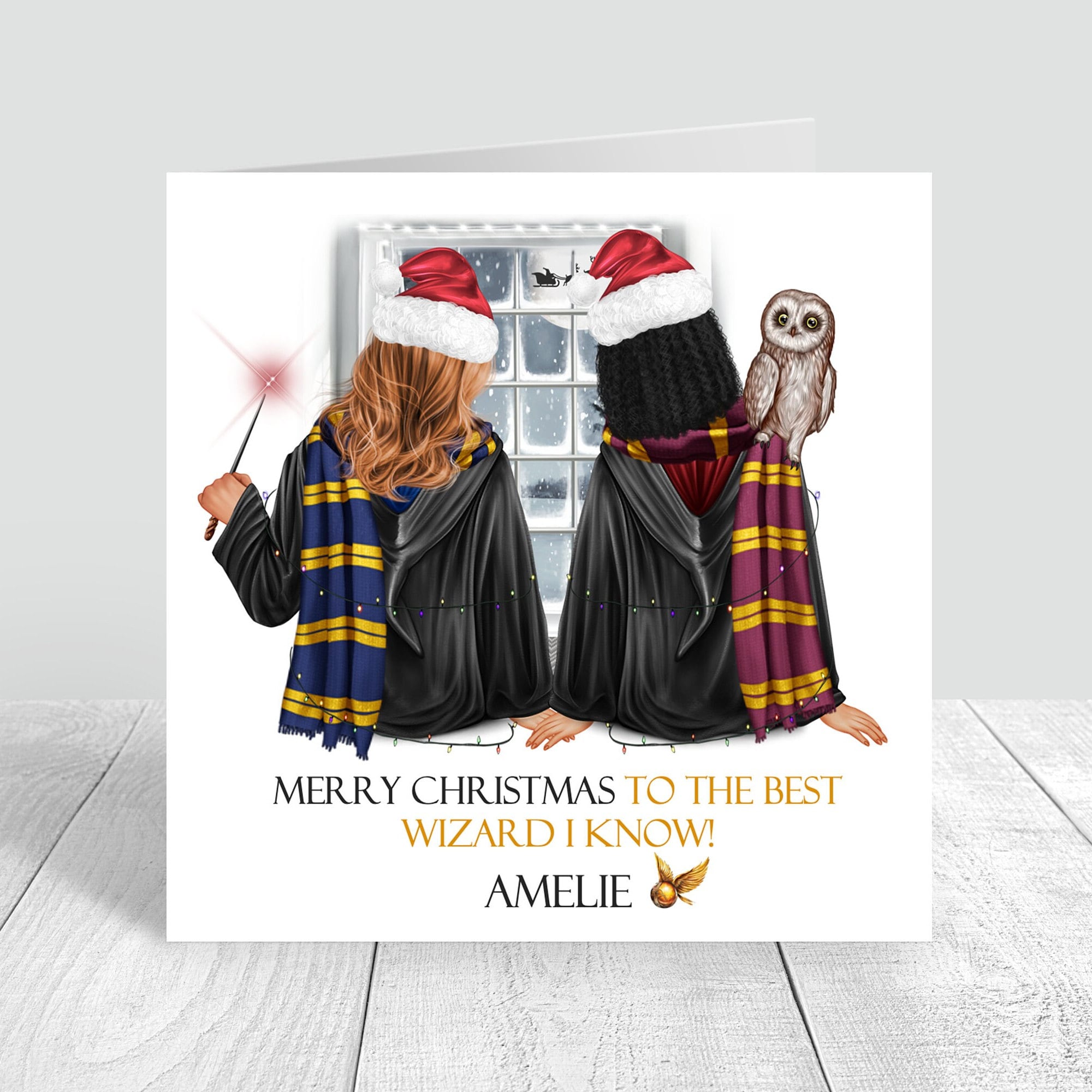 wizard girls christmas card best friend handmade/ personalised