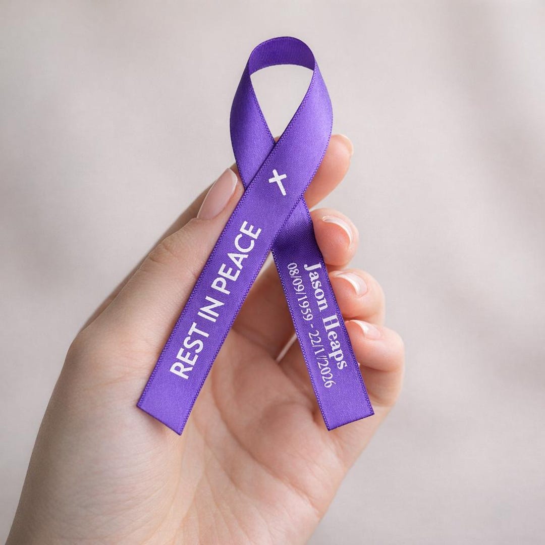 Memorial Ribbon Sticker Personalised Memorial Ribbon – Custom Funeral Keepsake, Remembrance ...