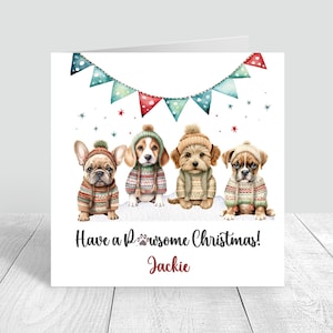Cartolina di Natale con cane, cartolina di buon Natale Coppia speciale Cartolina di Natale personalizzata fatta a mano Amica, sorella, zia, nipote, nipote 641