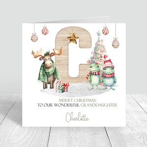 Carte de Noël personnalisée Woodland Bébé 1er Noël, Grand fils/fille initial, petit-fils, neveu, carte de vœux de petite-fille 632
