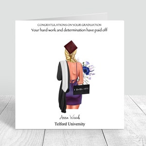 Carte de vœux faite main pour femme | Personnalisé | Cadeaux de félicitations pour l'obtention du diplôme | Carte de remise des diplômes pour femmes PERSONNALISER LES CHEVEUX 0071