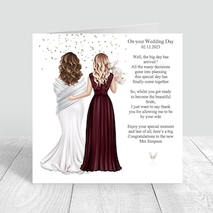 Tarjeta personalizada para el día de su boda, hecha a mano para mejor amiga/hermana/prima, varios peinados, tarjeta de la mañana de boda 712