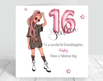 Girls 16th Birthday Card Handmade and Personalised Granddaughter/ Daughter/ Sister/ Friend / Niece 16th Birthday Greetings card