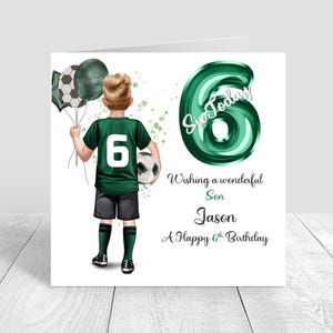 Personalised Boys Football Birthday Card,Happy Birthday Soccer Card,Greeting Card,Green football Kit Birthday Card,Son 5th 6th 8th 1607