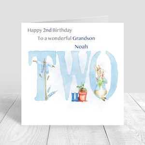 Carte d'anniversaire personnalisée sur le thème du lapin du 2e anniversaire des garçons pour les garçons | Carte de 2e anniversaire pour garçons faite à la main et personnalisée, fils/petit-fils/neveu