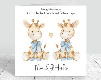 Personalised Twin Boys Baby Card Baby Boys Twin Card, New Baby,  New Born Card Handmade, Baby Boys, Congratulations Card, Twin Gifts 1066