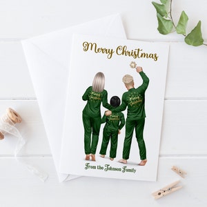 Carte de Noël familiale personnalisée, Carte de Noël pyjama, Grande carte de voeux pour la famille, Carte de voeux de Noël 611