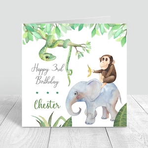 Carte d'anniversaire personnalisée pour garçons/filles dans la jungle, faite main pour tous les âges, pour frère fils, petit-fils, neveu, bébés 2ème 3ème 4ème anniversaire