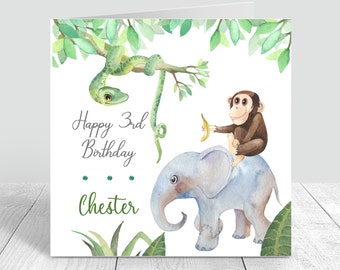 Personalised Boys/Girls Jungle Birthday Card Handmade Any age Birthday Card For Brother Son Grandson Nephew Babies 2nd 3rd 4th Birthday Card