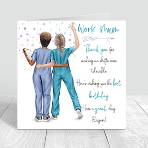 Carte d'anniversaire personnalisée pour femme, travail, collègue, cadeau d'anniversaire, carte de voeux, fait main, personnaliser cheveux, travail, carte, infirmière, 35, 40, 50, 50, 349