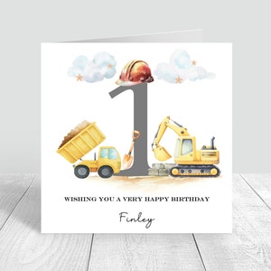 Carte personnalisée 1er anniversaire pour garçons, construction, premier anniversaire, pelle, carte faite main, frère fils, petit-fils, neveu, bébés 809