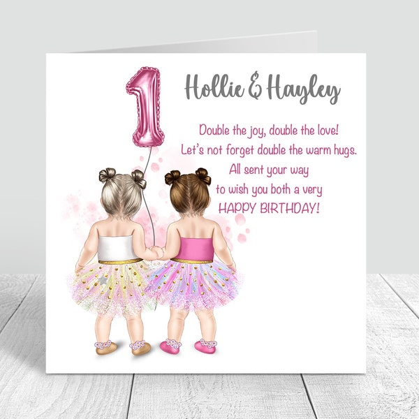 Personalised Twins Birthday Card Twin Girls Handmade and Personalised Cards 1st 2nd 3rd Birthday Granddaughter Daughter Niece  443