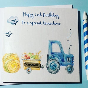 Cartão de aniversário de trator para meninos, feito à mão e personalizado, neto/filho/sobrinho 1º..2º..3º..4º..5º..6º..7º..8º..9º