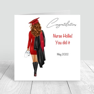 Carte de vœux faite main pour femme | Personnalisé | Félicitations, cadeaux de remise des diplômes PERSONNALISATION Couleur de cheveux et de peau | Bravo | tu l'as fait