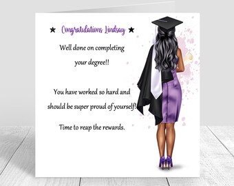 Personalised Graduation Card For Women | Congratulations Graduation Gifts CUSTOMISE HAIR  | Handmade Well Done Card Graduate  789