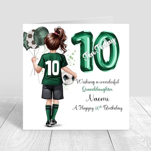 Girls Personalised Football Birthday Card,Birthday Soccer Card,Greeting Card,Green football Kit Birthday Card,Daughter 5th 6th 8th 12th 1579