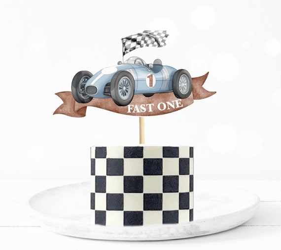 Topper Per Torta Auto Da Corsa In Legno – Decorazione Compleanno Tema Racing Con Bandiera A Scacchi | Regalo Originale Per Primo Anno - 5