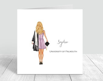 Personalised Graduation Card for Women – Handmade Congratulations Card – Custom Hair – University Graduation Gift