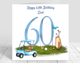 Mens Golf 60th Handmade Birthday Card Handmade and Personalised Dad Uncle Brother