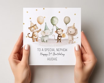 Personalised Safari First Birthday Card For Son, Grandson, Nephew,Godson |Jungle Birthday |Safari Animals 1st Birthday Card|Zoo Animals 1870