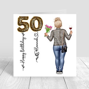 Cartão de aniversário personalizado para mulheres, cartão de feliz aniversário para ela, estampa de leopardo, cartão de aniversário feito à mão, 30º, 40º, 50º, 60º, saudação 1345