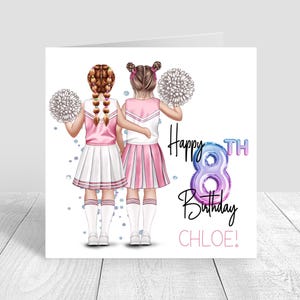 Personalised Girls Birthday Card,Cheerleader birthday Card, Greeting Card,Pink Cheer outfits Birthday Card,Friends, 5th 6th 8th 12th 1624