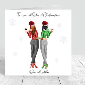 Frohe Weihnachten-Mama-Karte, personalisierte Mama und Tochter-Weihnachtskarte, Weihnachtspullover-Karte mit roten und grünen Pullovern für Eltern 216