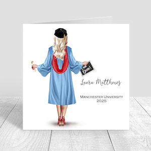 Personalised Women's Graduation Card | Handmade | Congratulations Graduation Gifts, Blue Gown/ Graduation Gown/ CUSTOMISE HAIR 1680
