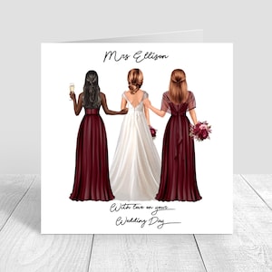 Cartão personalizado feito à mão no dia do seu casamento para melhor amiga, irmã, prima, vários penteados, equipe de noiva, futura sra, cartão da tribo da noiva 687