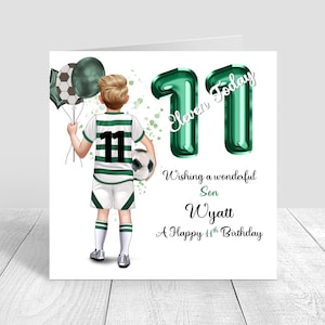 Personalised Boys Football Birthday Card,Happy Birthday Soccer Card,Greeting Card,Green football Kit Birthday, Son 5th 6th 8th 12th 1654