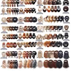 May include: A catalog of baby and girl's hair options, featuring various hairstyles. The image displays numerous illustrations of different hair colors and styles, numbered G1 through G167, including braids, buns, and ponytails.