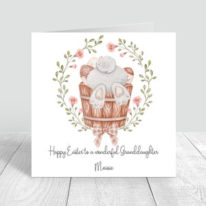 Cartão de Páscoa personalizado para meninas Cartão de feliz Páscoa para neta, filha, sobrinha coelhinha, 1ª Páscoa, cartão de felicitações de Páscoa, rosa 866