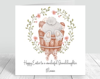 Carte de Pâques personnalisée pour filles Carte de Joyeuses Pâques pour petite-fille, fille, nièce Carte de lapin, 1ère Pâques, carte de voeux de Pâques, rose 866