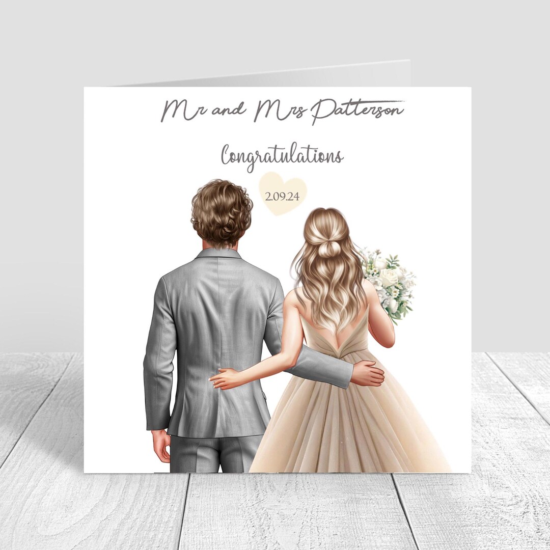 Bride & Groom Wedding Card Personalised Wedding Day Card ...