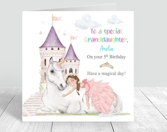Personalised Girls Princess Castle Birthday Card Handmade Cute birthday card for daughter Granddaughter niece Sister Friend 4th 5th 6th 122