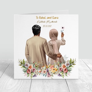 Tarjeta personalizada hecha a mano para la ceremonia de Nikkah Mubarak musulmana Tarjeta de felicitación para el día de la boda de los novios musulmanes Tarjeta de felicitación para la ceremonia de Nikkah 418